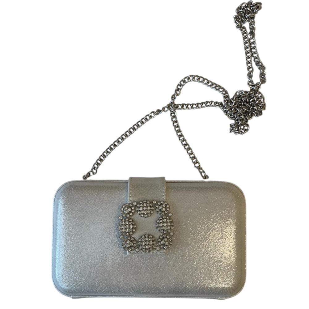 Elegant Silver Clutch Bag with silver chain strap